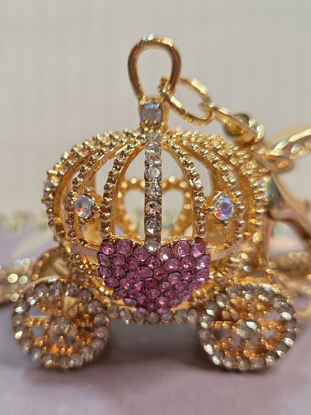 Princess Carriage Keychain, Bag Charm with Golden Wristlet